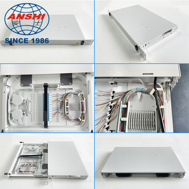 19 Inch 1U Rack‑Mount Sliding ODF Fiber Optic Distribution Frame, Optical Fiber Patch Panel with LC Adapter for Data Center FTTX