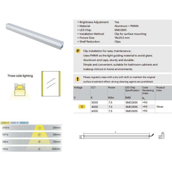 A2309.SJ2 Decorative strip light, PMMA light guide rod + aluminum alloy profile + aluminum alloy end cap, L*20.3*18mm, Ra≥90, DC12V/24V, 5W/7.5W/10W, SMD2835