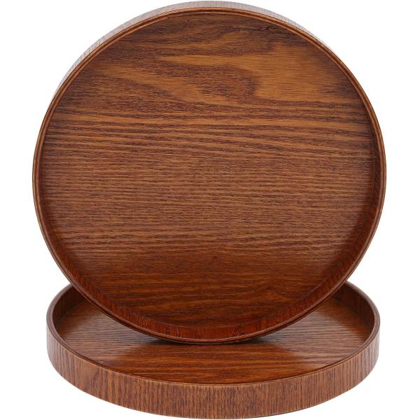 Wooden Plain Color Round Serving Tray 9.5 Inch Perfect for Home Decor or Coffee Table