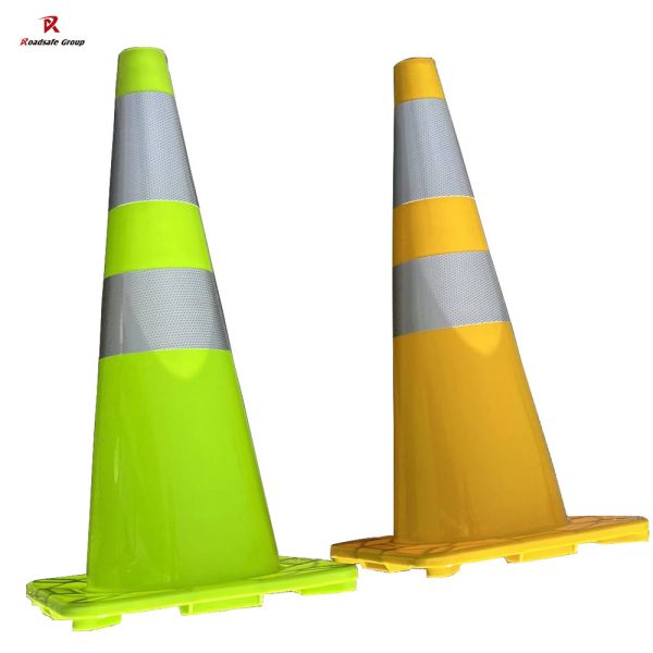 Green/Yellow Traffic PVC Cones Barriers White High Reflective Film 70cm Plastic Road Safety Flexible Cones