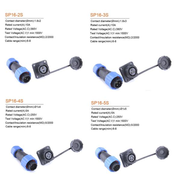 SP16 IP68 Waterproof Cable Connector Plug Socket Male And Female 2 - 9 Pin