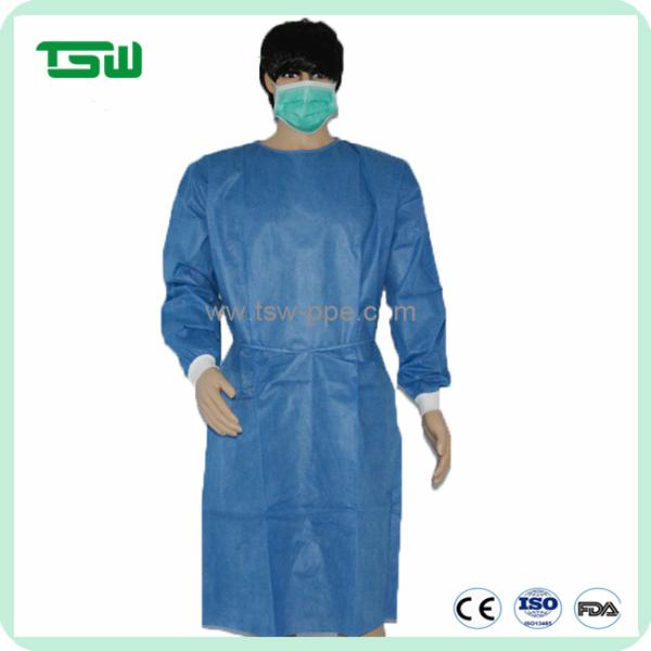 Nonwoven SMS 35g Disposable Hospital Gown With Knitted Cuff
