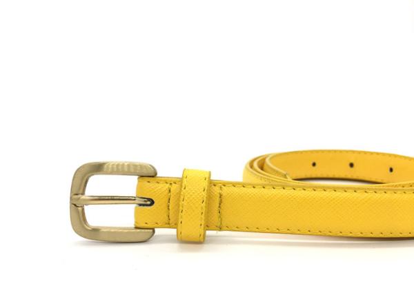 Casual Yellow Women's Fashion Leather Belts Metal Buckle 2/3”With Saffiano Grain