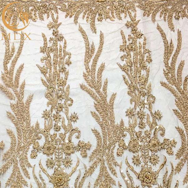 Luxury Gold Heavy Beaded Shiny Lace Fabric For Women Party Dresses