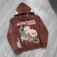 Custom 3d Puff Printing logo 500 Gsm Full Zip up Hoodie Chenille Embroidery Acid Wash Fleece Zipper Oversized Streetwear Hoodie