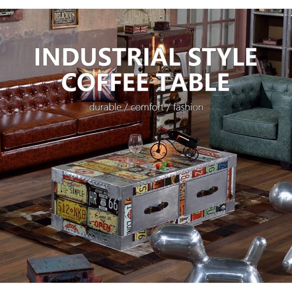Nidea #8641 Industrial Style Aluminum License Plate Vintage Handmade Durable Coffee Table Cabinet for Whisky  Lounge and Hotel