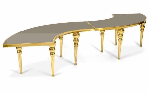 Curevd Glass Top Stainless Steel Leg Wedding Banquet Table