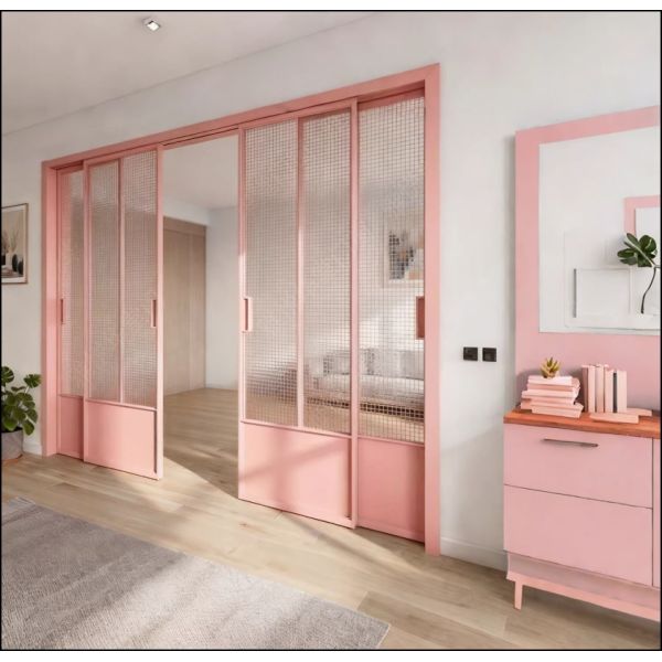 French vintage triple linkage sliding door, kitchen glass door, aluminum alloy partition door, living room balcony, floor rail sliding door
