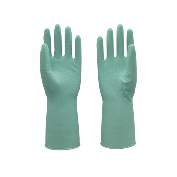Green Color Latex Cotton Lined Rubber Gloves Different Sizes For Washing Dishes