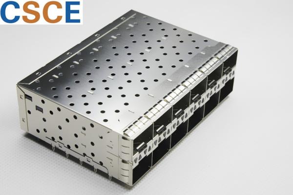 Energy Saving Fiber SFP Cage Connector 2 * 6 Ports With Grounding Pin Connector