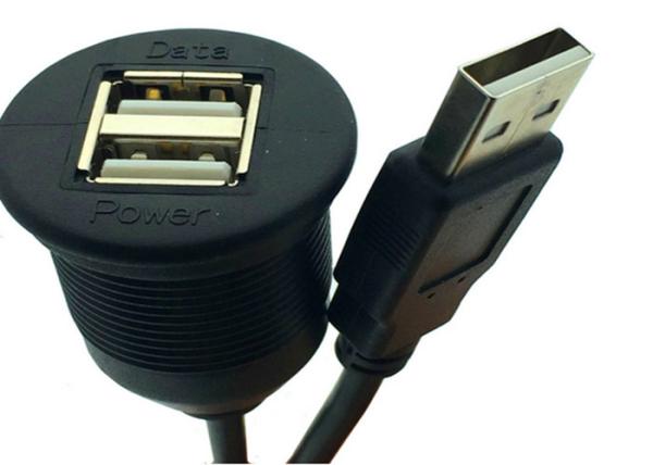 Black Color Dual USB Female Extension Cable Kit High Speed For Boat , Motorcycle
