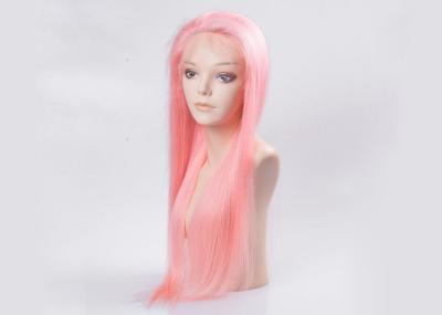 Silky Straight Wave Colored Hair Wigs , Pink Color Human Full Lace Wigs With Baby Hair