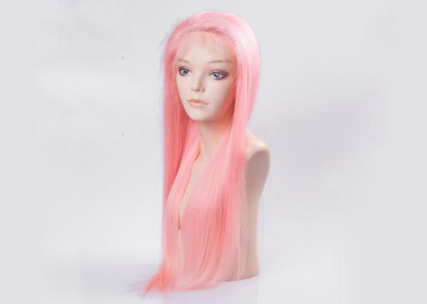 Onda reta de seda perucas coloridas do cabelo, perucas completas humanas do laço da cor cor-de-rosa com cabelo do bebê