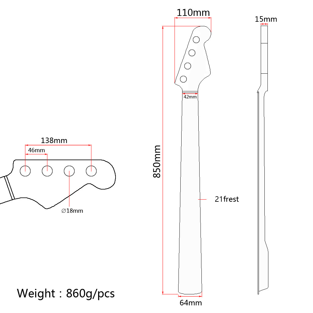 Кленовое дерево 5 струнный электрический бас гитара шея Fingerboard 21 Frets Headstock регулировка