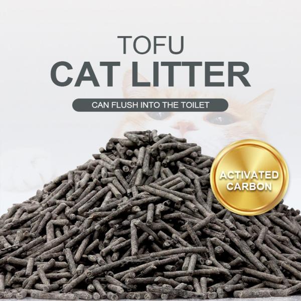 Fournitures pour animaux en gros Litière pour chat en tofu au charbon actif à faible poussière Désodorisation Absorption Agglomération Produits pour animaux de compagnie