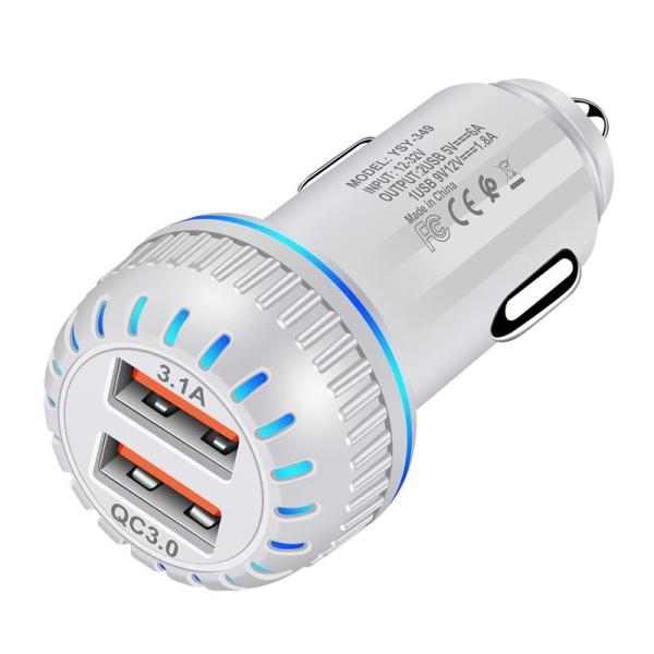 Portable 3.1A Dual Port Car Charger USB Adapter QC3.0 With Led 63*30mm
