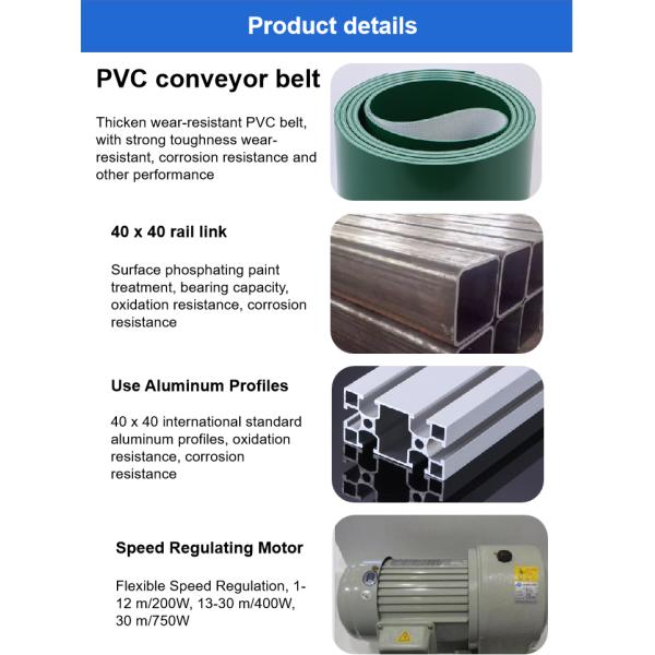 Transporte de banda de caucho flexible 2 metros de material de PVC transportador de acero inoxidable