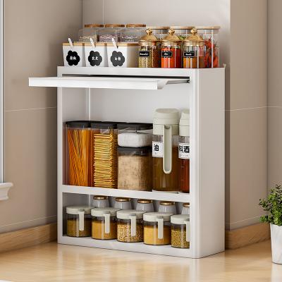 Sliding Door Modern Kitchen Spice Cupboard Rack Countertop 4 Tier Seasoning Jars