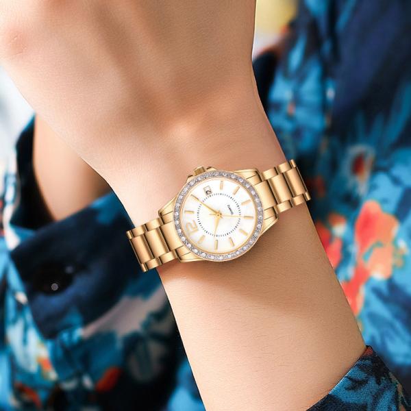 Mulheres de aço inoxidável elegantes de Diamond Quartz Watch Design For da caixa da liga