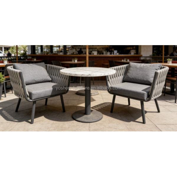 Outdoor Rope Woven Armchair with Cushion for Patio Garden Balcony