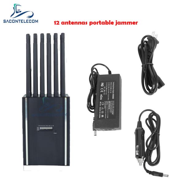 12 Channels 12W Portable Cell Phone Jammer with 15m Jamming Radius for Mobile Signal Blocking
