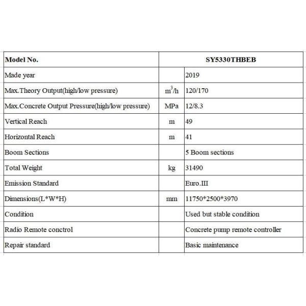 12000*2550*4000 mm Máquina de hormigón usada de 49 metros Equipo de mezcla con bomba de hormigón