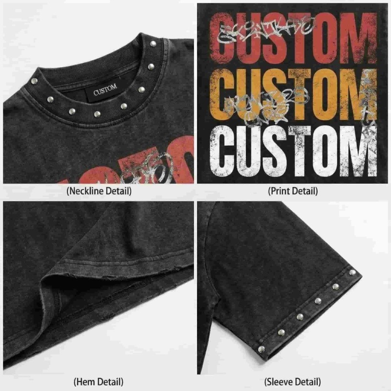 Custom Industrial Studded Cropped Tee and Wide-Leg Cargo Set