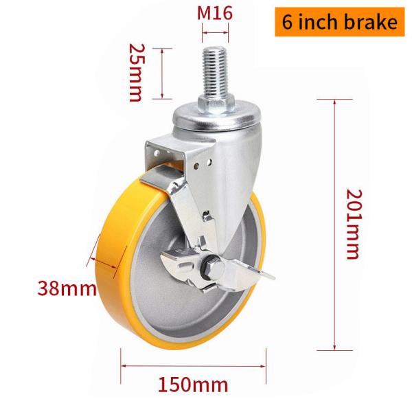EDL Medium Duty Aluminum Caster 6inch 300kg Threaded by Swivel and Brake type 666S-86A