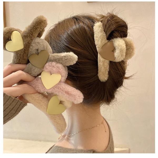 Love heart shape resin wool fluffy hair accessories hair clip back girl's head clip big clip shark clip