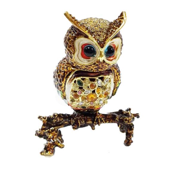 Beautiful owl handpaint metal jewelry box rhinestone owl birds enamel trinket boxes