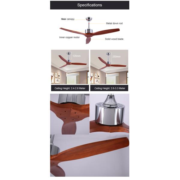 52Inch 75 Watt 3 Blade Wood Ceiling Fan With Light Energy Saving Zhongshan Lighting