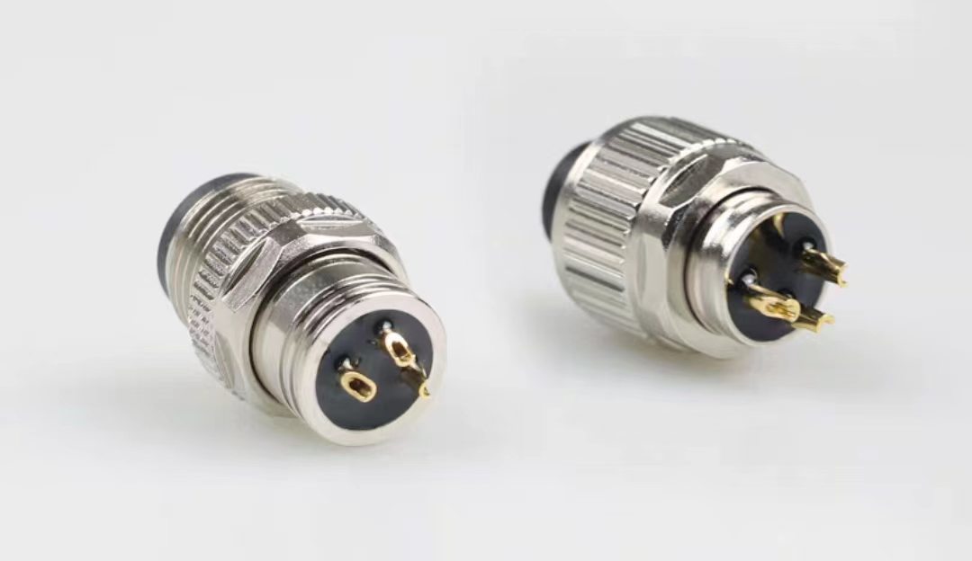 M12 connector, integral non-detachable, shielded, solder-type, waterproof male and female, 4-pin, 5-pin, 8-pin, 12-pin