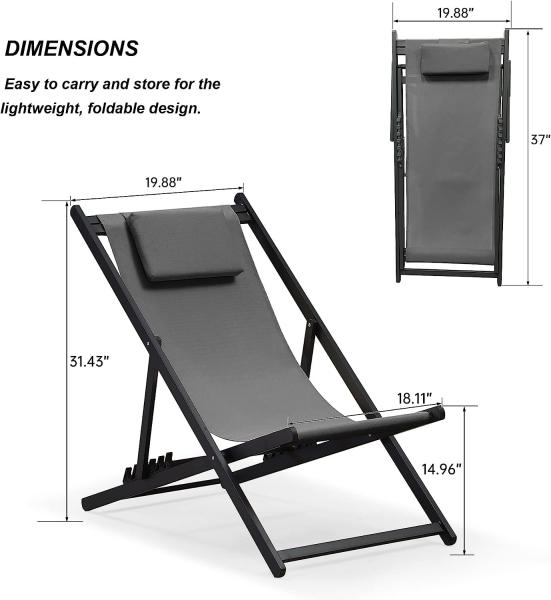 Beach Sling Chairs Set Outdoor Folding Portable Beach Chairs With Solid Wooden Frame Polyester Canvas Reclining
