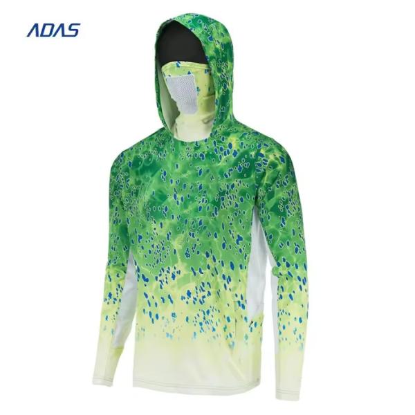 Poliéster UPF50 Camo Hoodie de pesca camiseta manga larga para adultos Protección UV