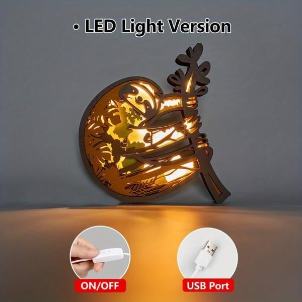 3D Wooden Animals Carving LED Night Light, Wood Carved Lamp Statues Perfect Gifts