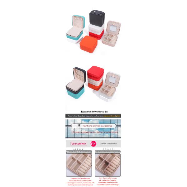 Logotipo personalizado de viaje portable de almacenamiento cuadrado caja de joyas con espejo en cuero PU