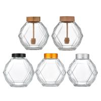 vidro geométrico Honey Jars With Metal Lid do hexágono 380ml