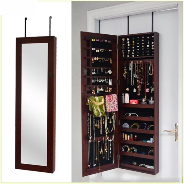 Wooden Veneer Handmade Suspension Hanging Mirror Jewelry Armoire