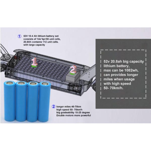 Brushless 2 wheel electric scooter 2000w 52v 20.8ah lithium battery with dual motor