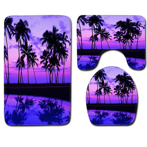 Washable 3 Piece Toilet Mat Set Sea And Sand Beach Scene Bath Mat