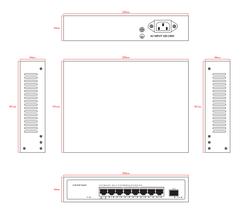 8-Port 2.5G PoE Switch With 10G SFP Uplink 100W Budget Unmanaged 220V Powered