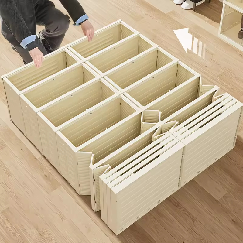 Durable Beige Clear Shoe Storage Cabinet Stackable Magnetic Closure Drawers with Ventilated Top for Modern Home Organization