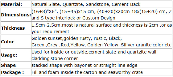 Natural stone Yellow or gray or green Slate Culture Stonecorner stone