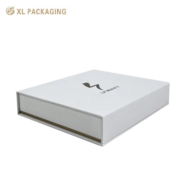 Luxury White Magnetic Flip Rigid Box for Beauty Device | Velvet Lined EVA Tray | Matte Gold Foil Stamped Logo