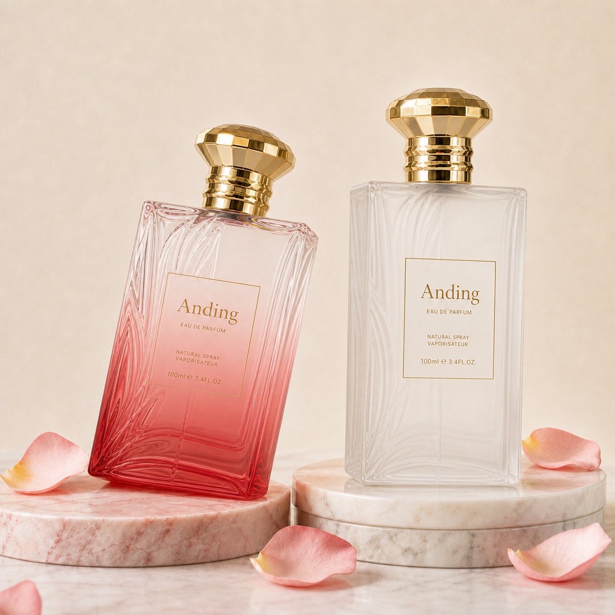 100ml Glass Perfume Bottles Faceted Rectangle Empty Metal Cap Spray Crimp Neck