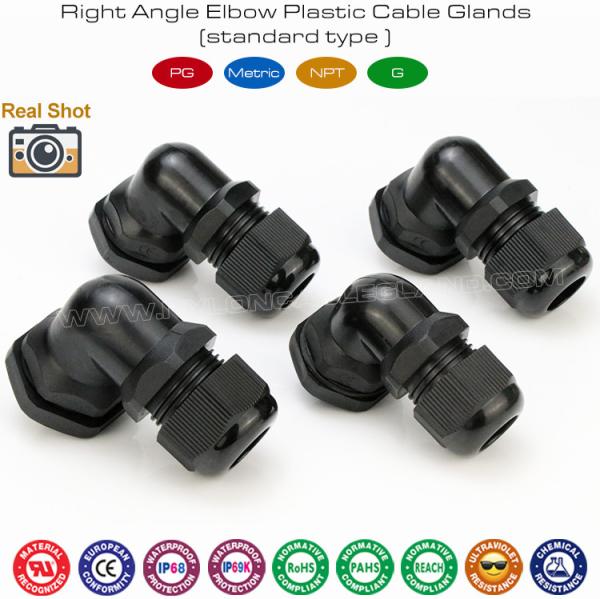 90 Degree Right Angle NPT Cable Glands, 90° Elbow Plastic Cable Glands IP68 Waterproof Cord Gland Connectors