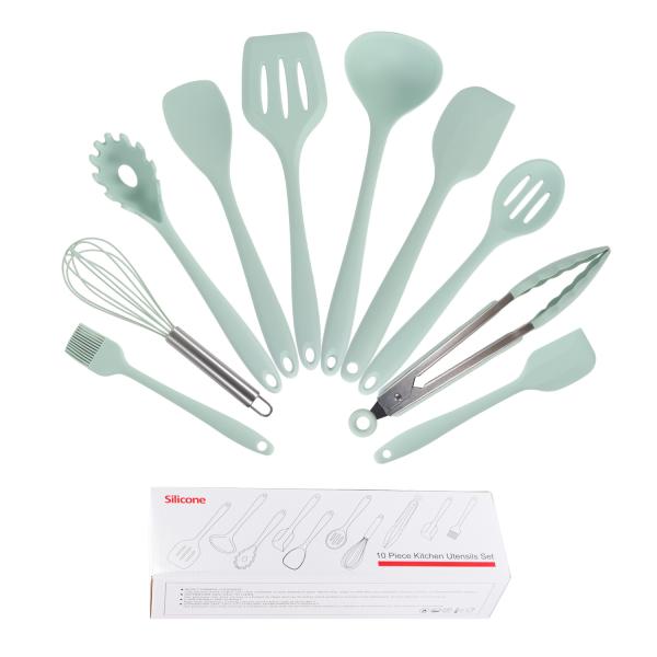 Green Silicone Support for High Temperature Cooking in Nonstick 10 Pcs Kitchen Utensil Set