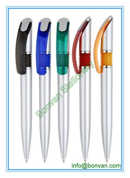 silver painted plastic pen, silver color promotional ball pen