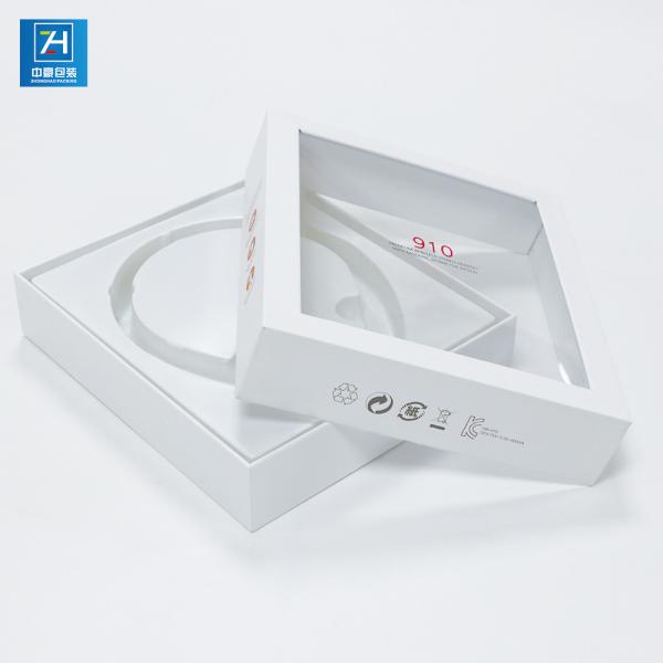 Embossing 0.3mm PVC Window Earphone Ivory Paper Boxes