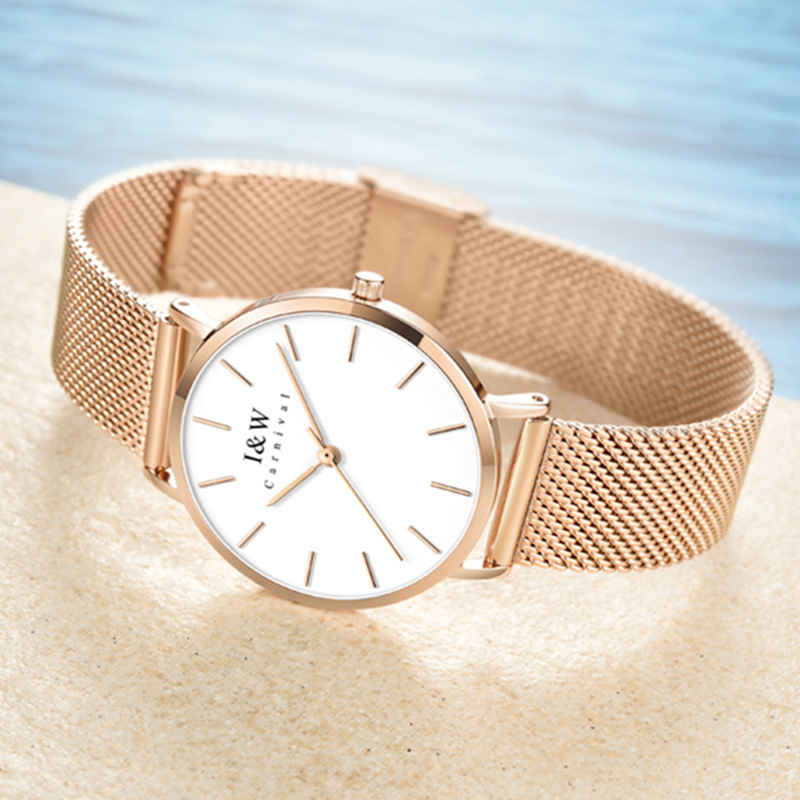 Ultra Thin Minimalist Ladies Quartz Watch Simple Dial Milanese Mesh Metal Strap 3 Colors Elegant Daily Dress Wrist Watch Gift For Women